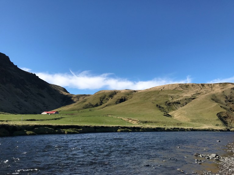 Iceland, farm and river.
